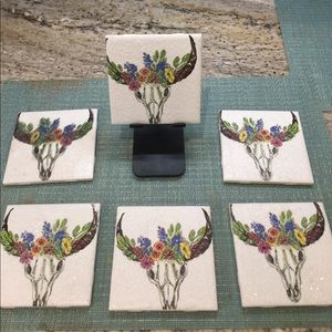 Set of six decoupaged coasters.